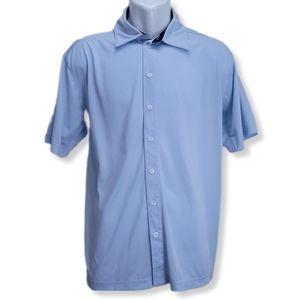 Adidas Mens M Shirt Climacool Blue Short Sleeve Button Front Stretch Collar